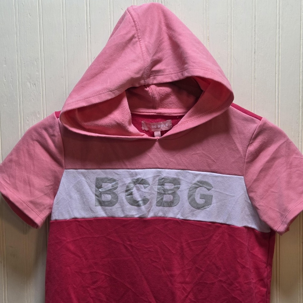 BCBG Girls Dress‎ Girls XL Pink Colorblock Hooded Tee Knee Length French Terry